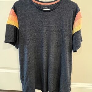 Marine Layer Navy Tee with Striped Sleeves